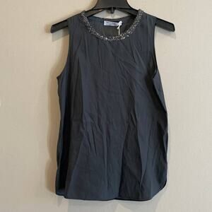 Amina Rubinacci Top Womens 38 IT Gray Silk Sleeveless Blouse Anthracite Sequin